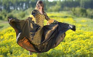 Girl Dancer in Dress on field