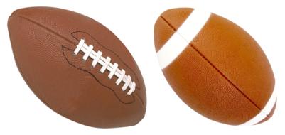 two brown rugby balls