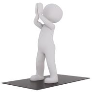 painted white man with folded arms on a yoga mat