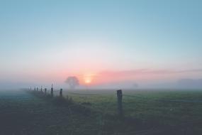 Fog over rural Landscape at sunrise