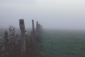 fence in foggy morning