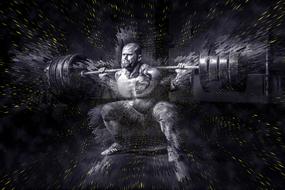 black and white image of a weightlifter with a barbell