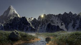 magnificent Mountain River Sun