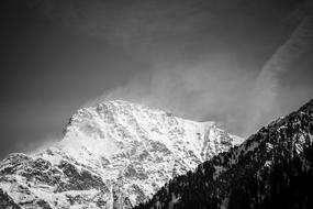 snow-capped mountains of south tyrol in black and white background