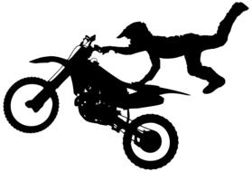 Black silhouette of an athlete in helmet, on the bike in jump, at white background, on clipart