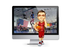 3d image of a basketball player on the background of a tablet