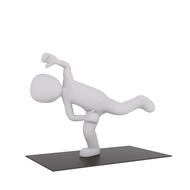 White figure, doing exercises, on the black mat, at white background, clipart