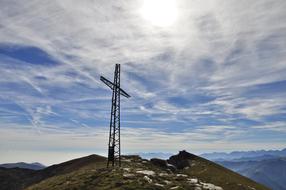 Landscape with the snow and electric pole in the Alps