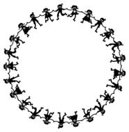 circle of black silhouettes of children