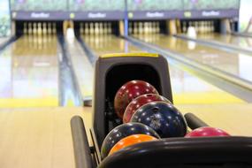 multicolored bowling balls
