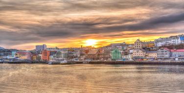 Embankment in Norway at sunset