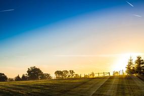 Sunrise over green field