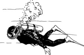 black and white drawing of scuba diving