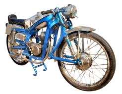 Shiny, blue, retro motorcycle, at white background, clipart