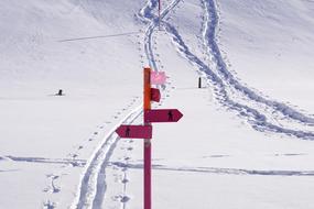 Snow Winter road and red sign