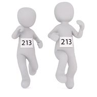 Grey figures with numbers "213", at white background