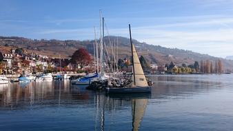 sailboats off the coast of Lutry, Switzerland