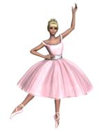 drawn ballerina in a pink dress on a white background