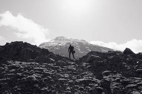 monochrome photo of a climber on the mountain