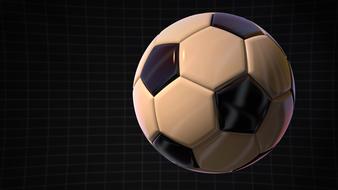 Shiny, white and black football in light, at black, checkered background, clipart