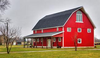 big red barn on a farm in Ohio