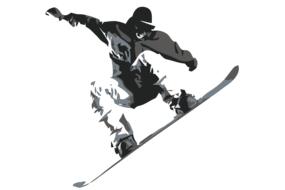dark silhouette of an athlete on a snowboard on a white background