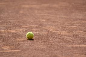 green tennis ball on a burgundy field