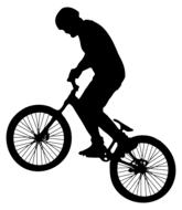 black silhouette of a man on a bicycle on a white background