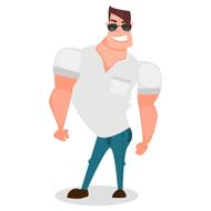 cartoon young man with sports figure