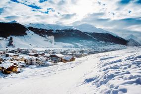ski resort on a background of mountains in Italy