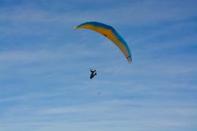 Paragliding high in the blue sky