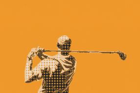 golfer, back view, graphic on grid