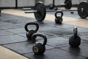 Dumbbells on floor in gym, Weights Lifting