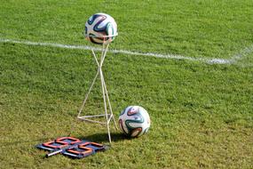 spare balls on the football field