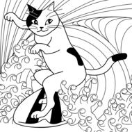 surfing wave cat sports drawing
