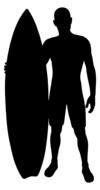 black silhouette of a surfer on a white background