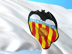 waving flag of valencia cf at sky