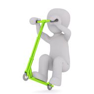 White person with the green scooter at white background