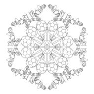 Beautiful, black and white drawing of the mandala with footballs, on clipart