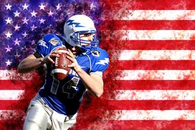 American Football Sport player at USA flag background