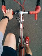 sport bike with red steering wheel close-up