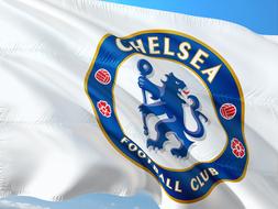 Wavy, blue, white and red flag of English Chelsea Fc from Champions League