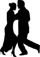 Black silhouette of the people dancing tango on white background