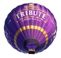 Beautiful, violet, gold and white "Tribute" hot air balloon, at white background