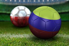 drawn striped balls on the football pitch