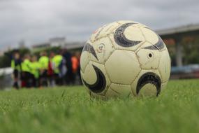 ball on the soccer field on a blurred background