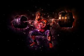 muscular Man with heavy barbell, digital art
