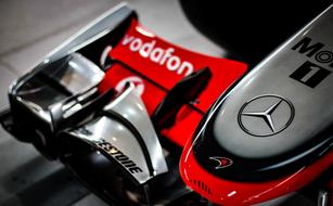 Mercedes logo on a Formula One racing car