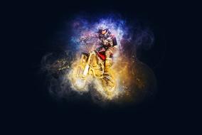 motorcyclist in colored smoke