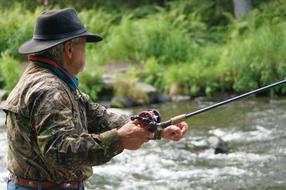 River Fishing close-up on blurred background